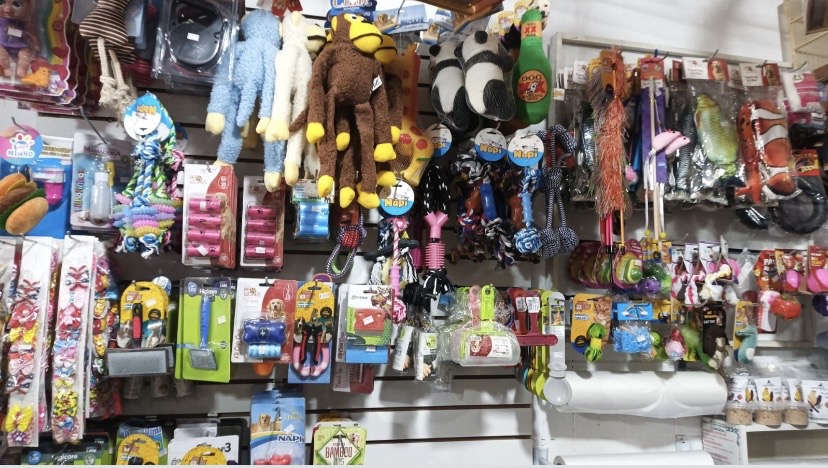 Seção de acessórios e brinquedos para pets
